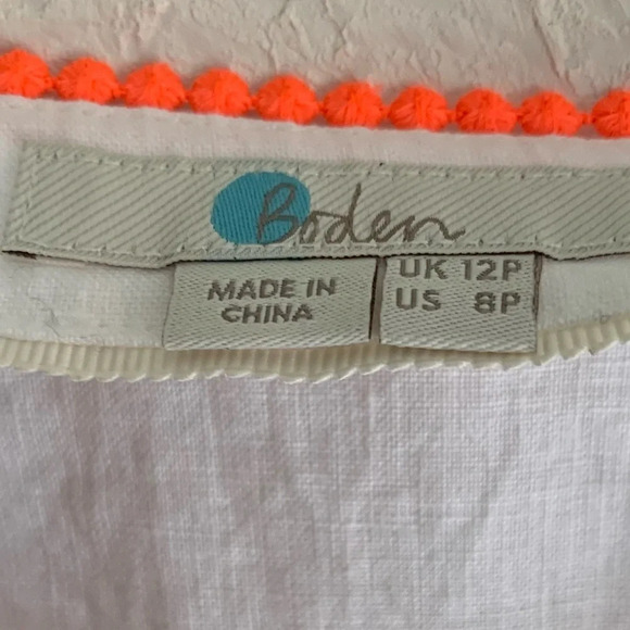 Boden Jessica Linen Dress White Pink Sz 8 Petite - Picture 7 of 7